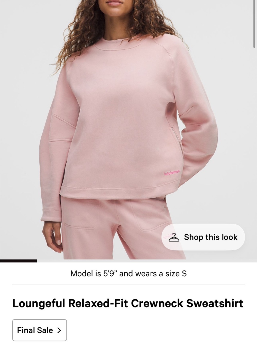 lululemon dusty pink crewneck sweatshirt